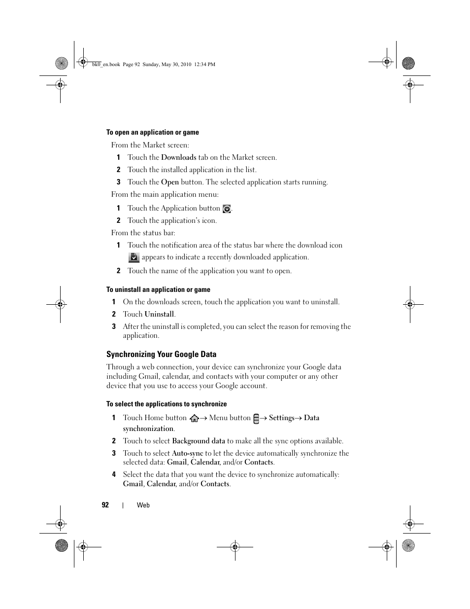 Synchronizing your google data | Dell STREAK mobile User Manual | Page 92 / 140