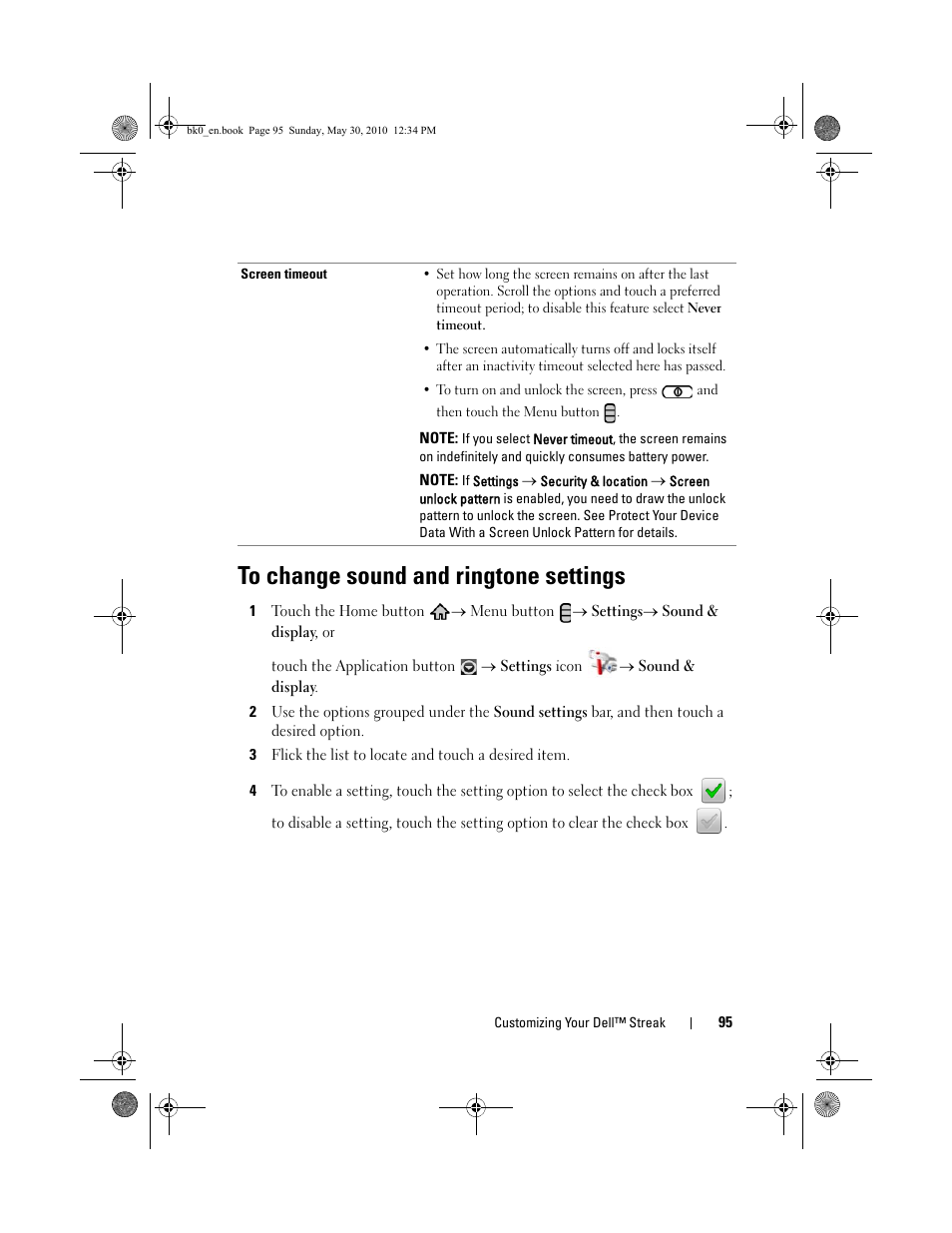 To change sound and ringtone settings | Dell STREAK mobile User Manual | Page 95 / 140