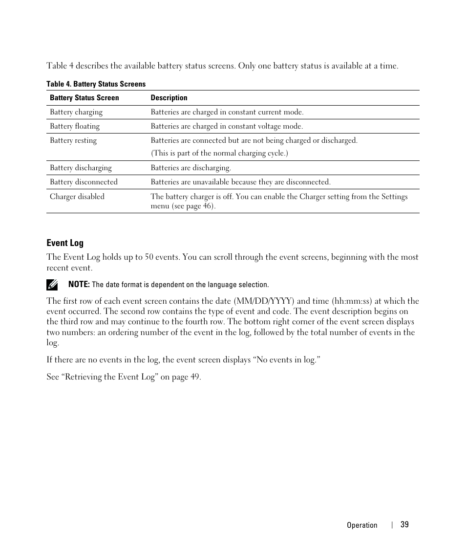 Event log | Dell UPS 3750R User Manual | Page 19 / 52