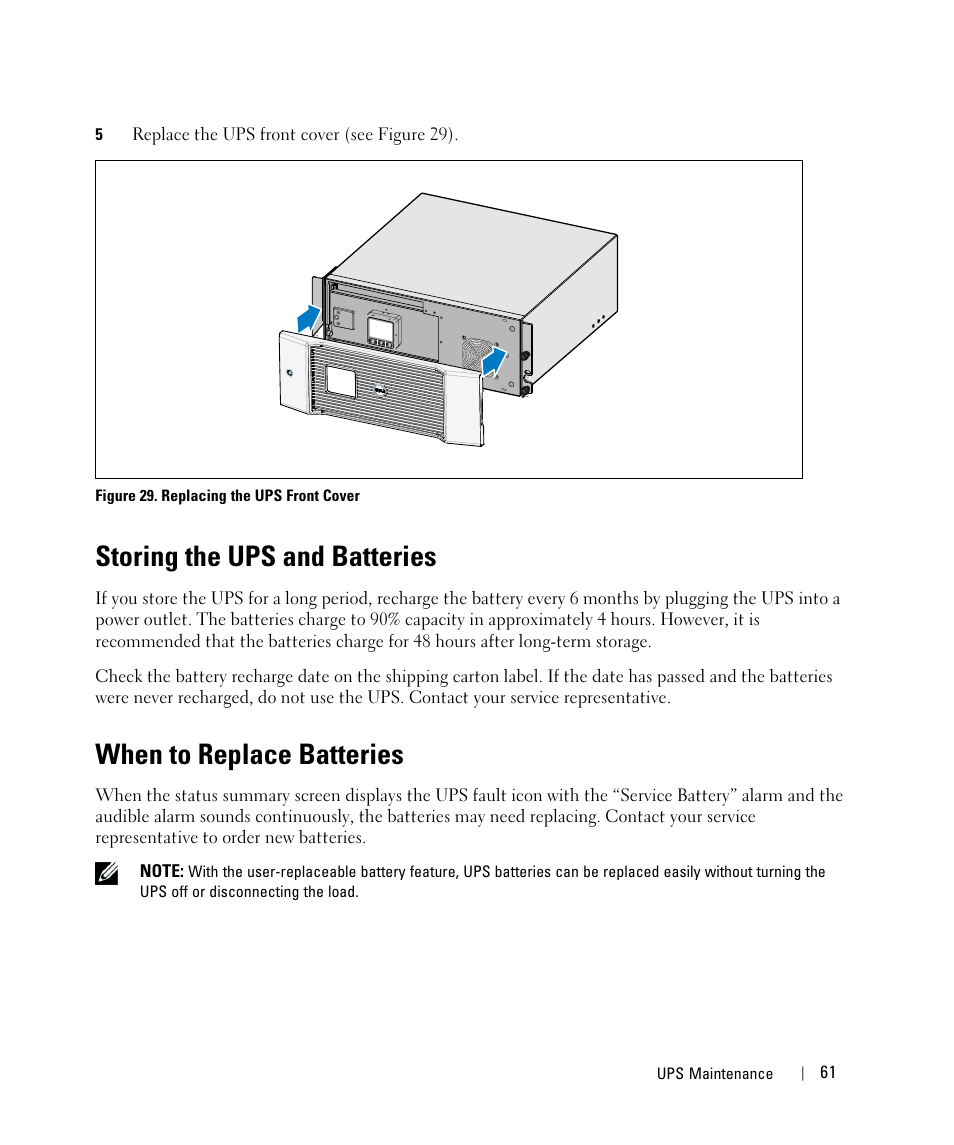 Storing the ups and batteries, When to replace batteries, Control screens | Dell UPS 3750R User Manual | Page 41 / 52