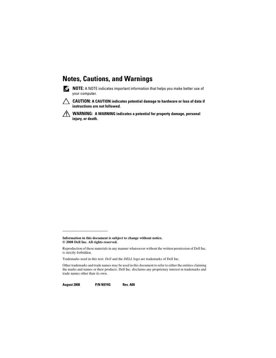 Notes, cautions, and warnings | Dell PowerEdge 2970 User Manual | Page 2 / 10