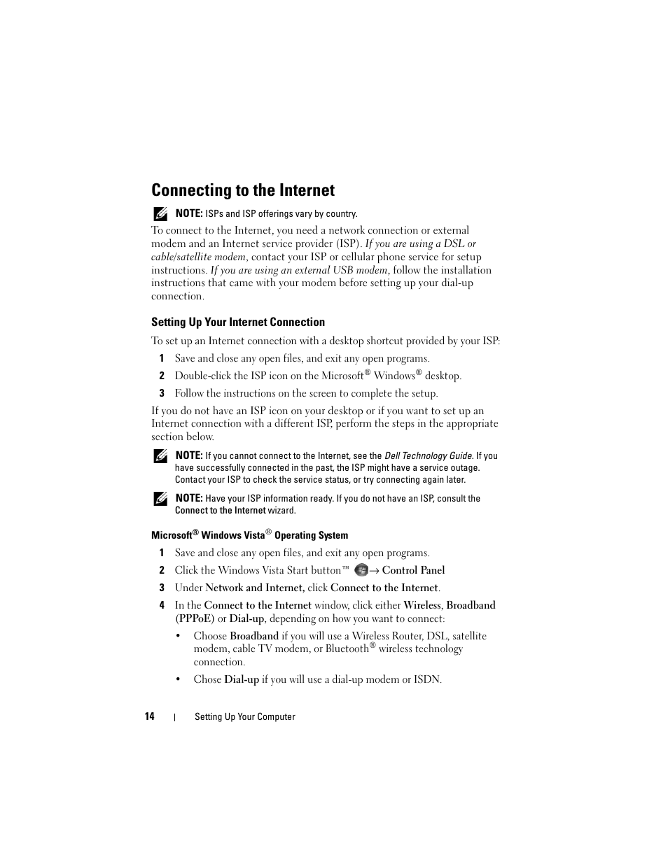 Connecting to the internet, Setting up your internet connection | Dell Latitude E4200 (Late 2008) User Manual | Page 14 / 56