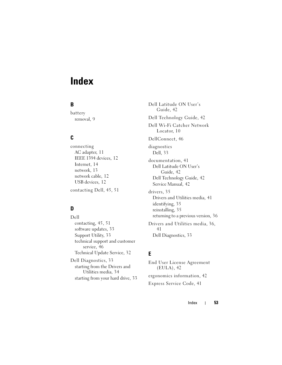 Index | Dell Latitude E4200 (Late 2008) User Manual | Page 53 / 56