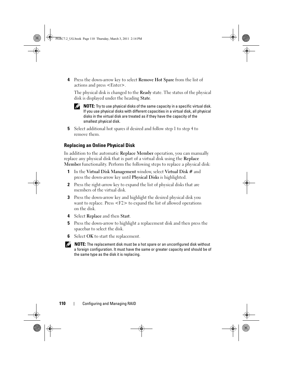 Replacing an online physical disk | Dell PowerEdge RAID Controller H800 User Manual | Page 110 / 178