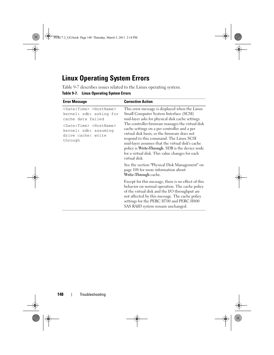 Linux operating system errors | Dell PowerEdge RAID Controller H800 User Manual | Page 148 / 178