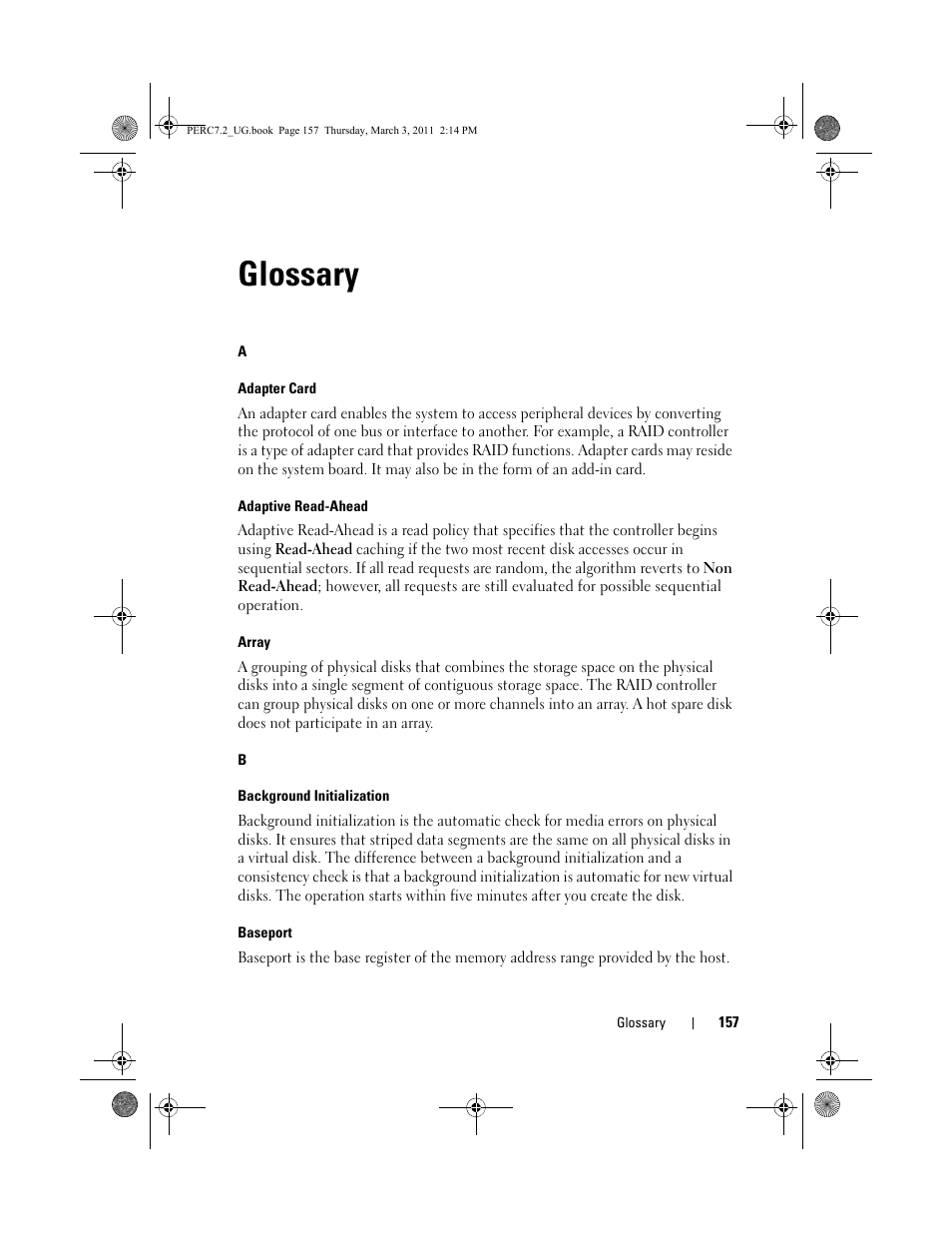 Glossary | Dell PowerEdge RAID Controller H800 User Manual | Page 157 / 178