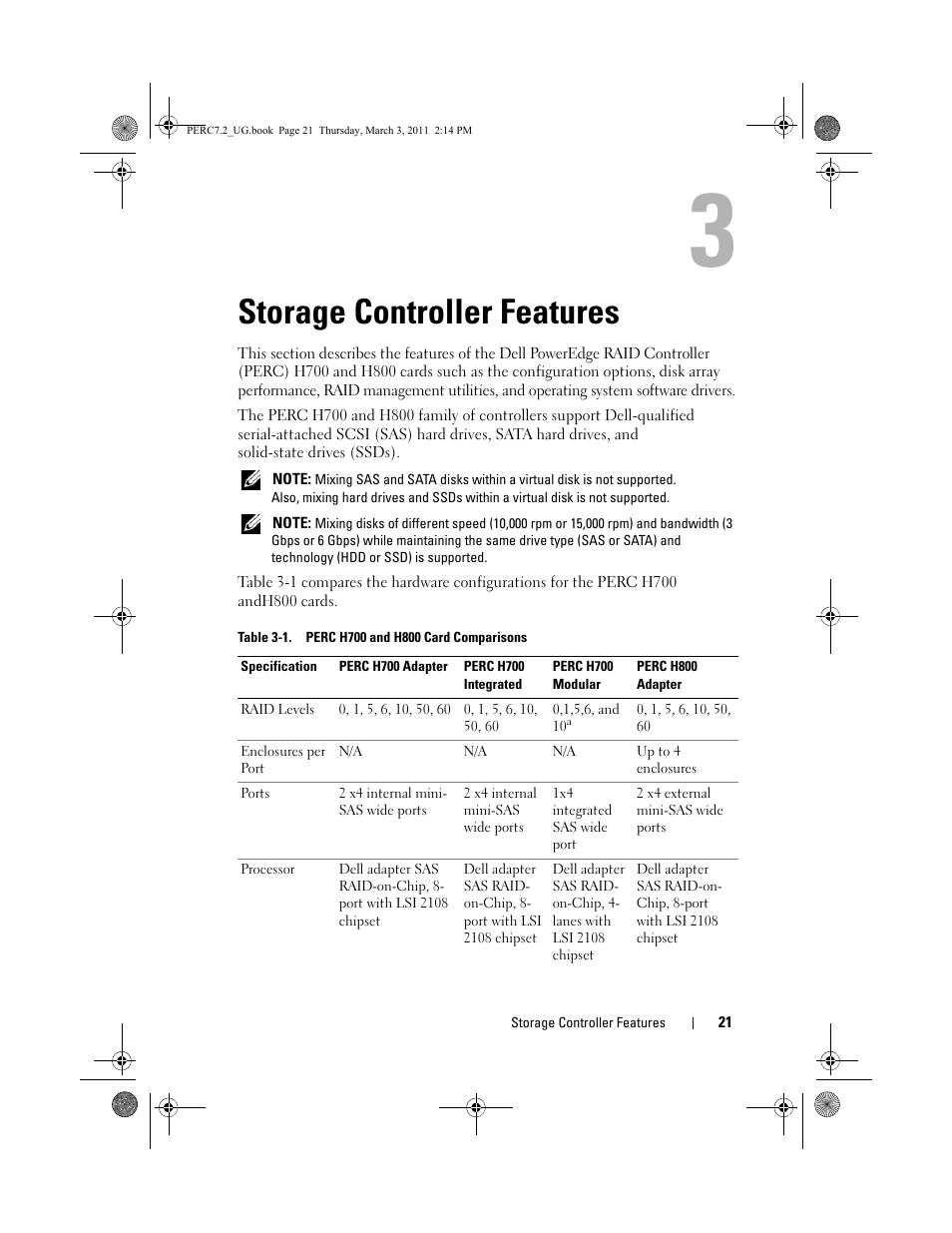 Storage controller features | Dell PowerEdge RAID Controller H800 User Manual | Page 21 / 178