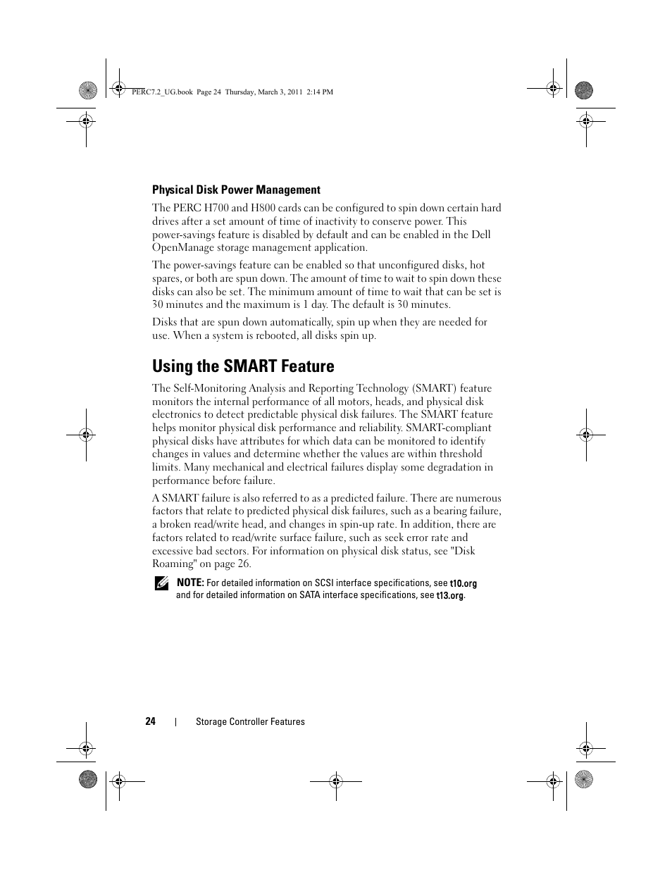 Physical disk power management, Using the smart feature | Dell PowerEdge RAID Controller H800 User Manual | Page 24 / 178