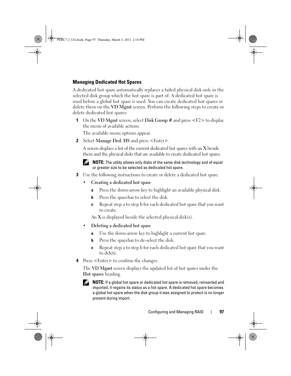 Managing dedicated hot spares | Dell PowerEdge RAID Controller H800 User Manual | Page 97 / 178