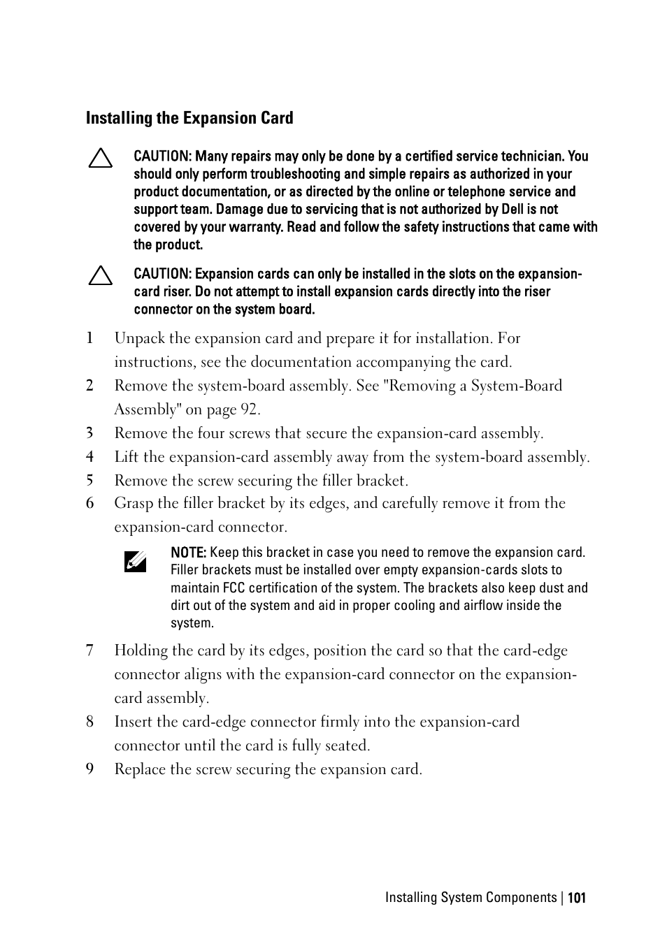 Installing the expansion card | Dell POWEREDGE C6105 User Manual | Page 101 / 222