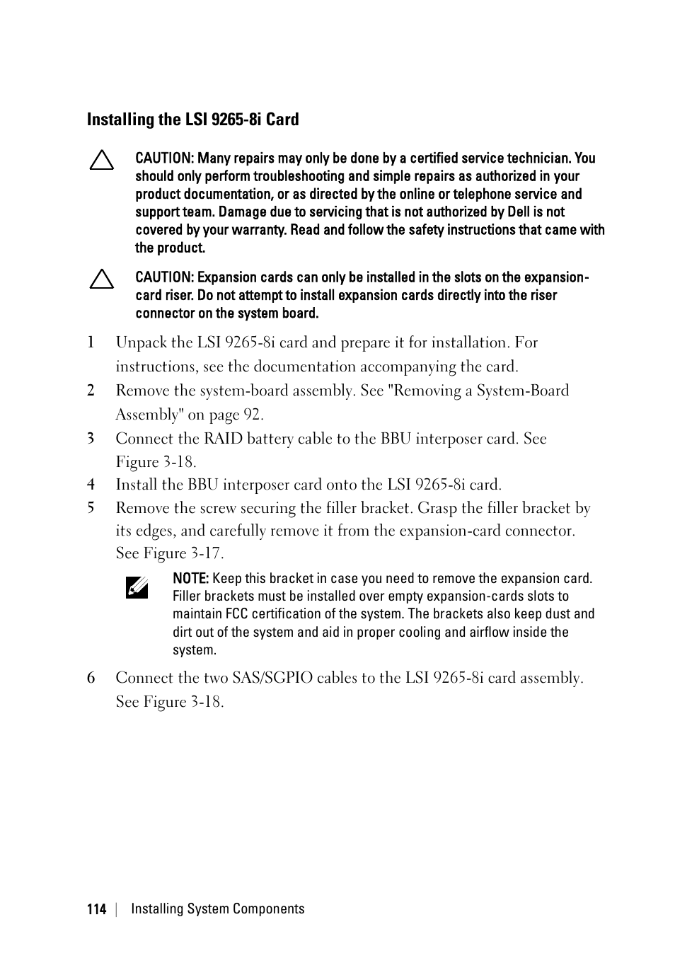 Installing the lsi 9265-8i card | Dell POWEREDGE C6105 User Manual | Page 114 / 222