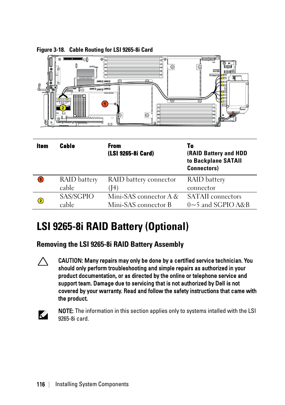 Lsi 9265-8i raid battery (optional), Removing the lsi 9265-8i raid battery assembly, E 115 | Figure 3-18, Ee figure 3-18, N figure 3-18 | Dell POWEREDGE C6105 User Manual | Page 116 / 222