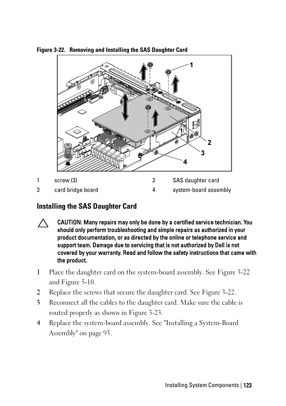 Installing the sas daughter card, E figure 3, Ee figure 3 | Dell POWEREDGE C6105 User Manual | Page 123 / 222