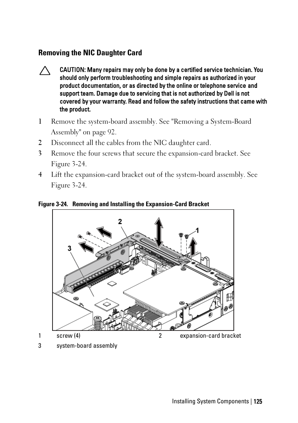 Removing the nic daughter card | Dell POWEREDGE C6105 User Manual | Page 125 / 222