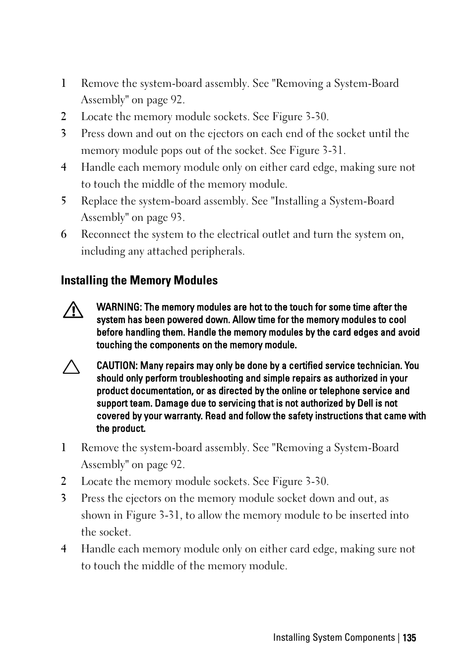 Installing the memory modules | Dell POWEREDGE C6105 User Manual | Page 135 / 222