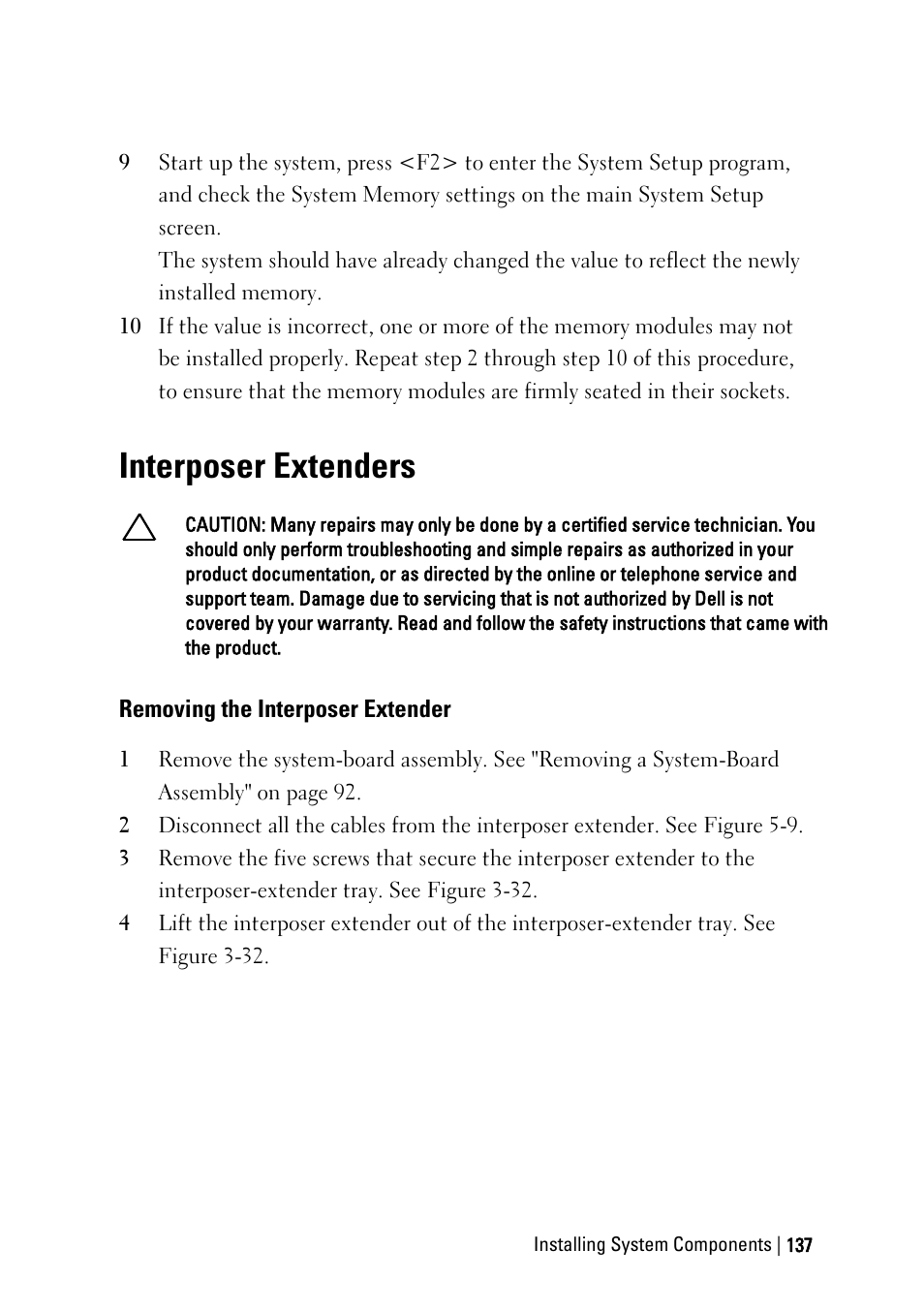Interposer extenders, Removing the interposer extender | Dell POWEREDGE C6105 User Manual | Page 137 / 222