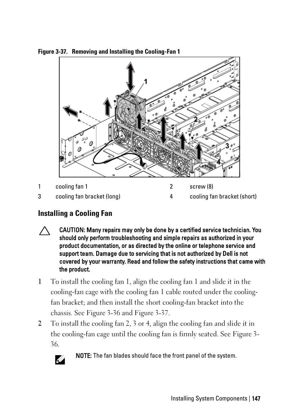 Installing a cooling fan | Dell POWEREDGE C6105 User Manual | Page 147 / 222