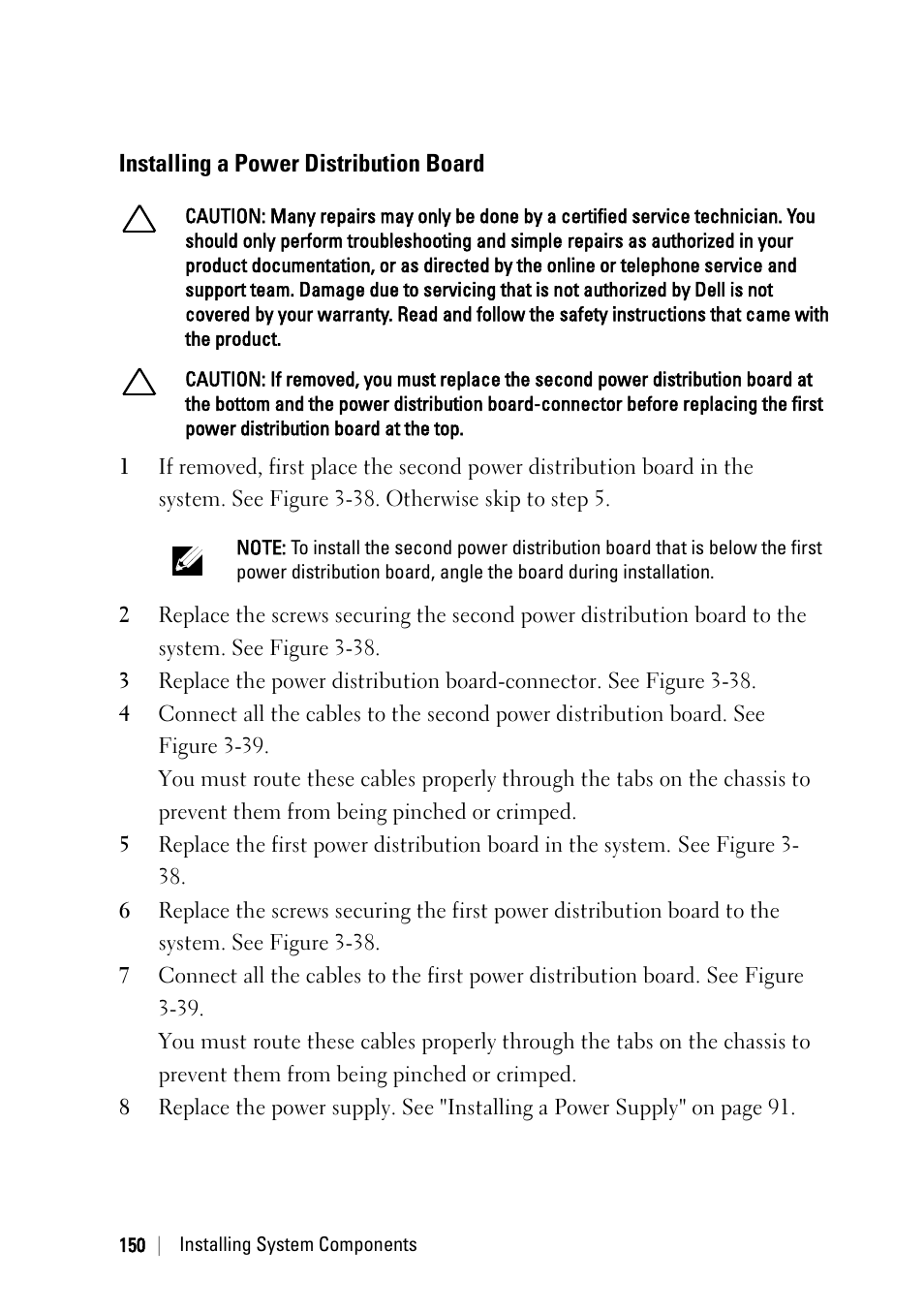 Installing a power distribution board | Dell POWEREDGE C6105 User Manual | Page 150 / 222