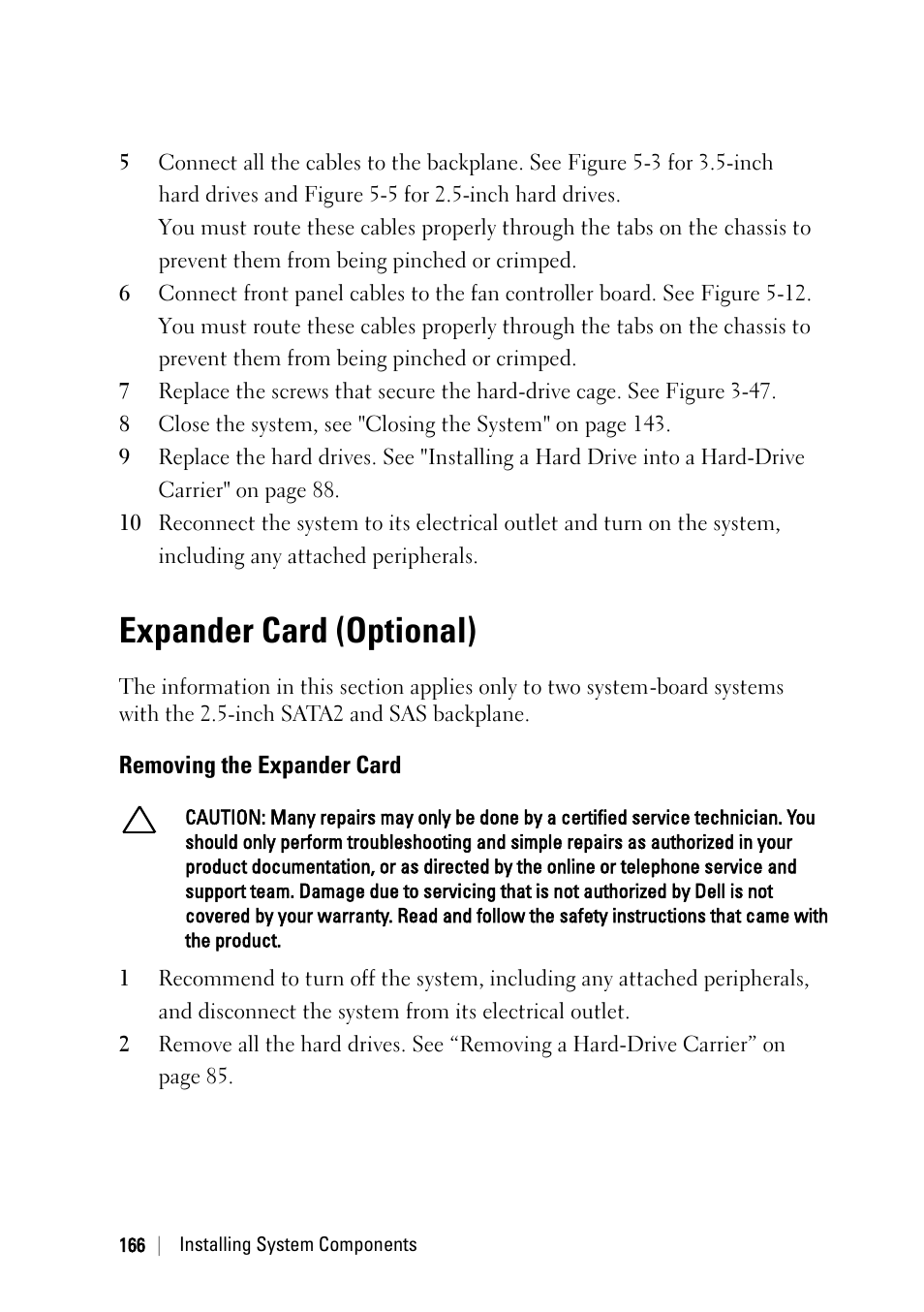 Expander card (optional), Removing the expander card | Dell POWEREDGE C6105 User Manual | Page 166 / 222