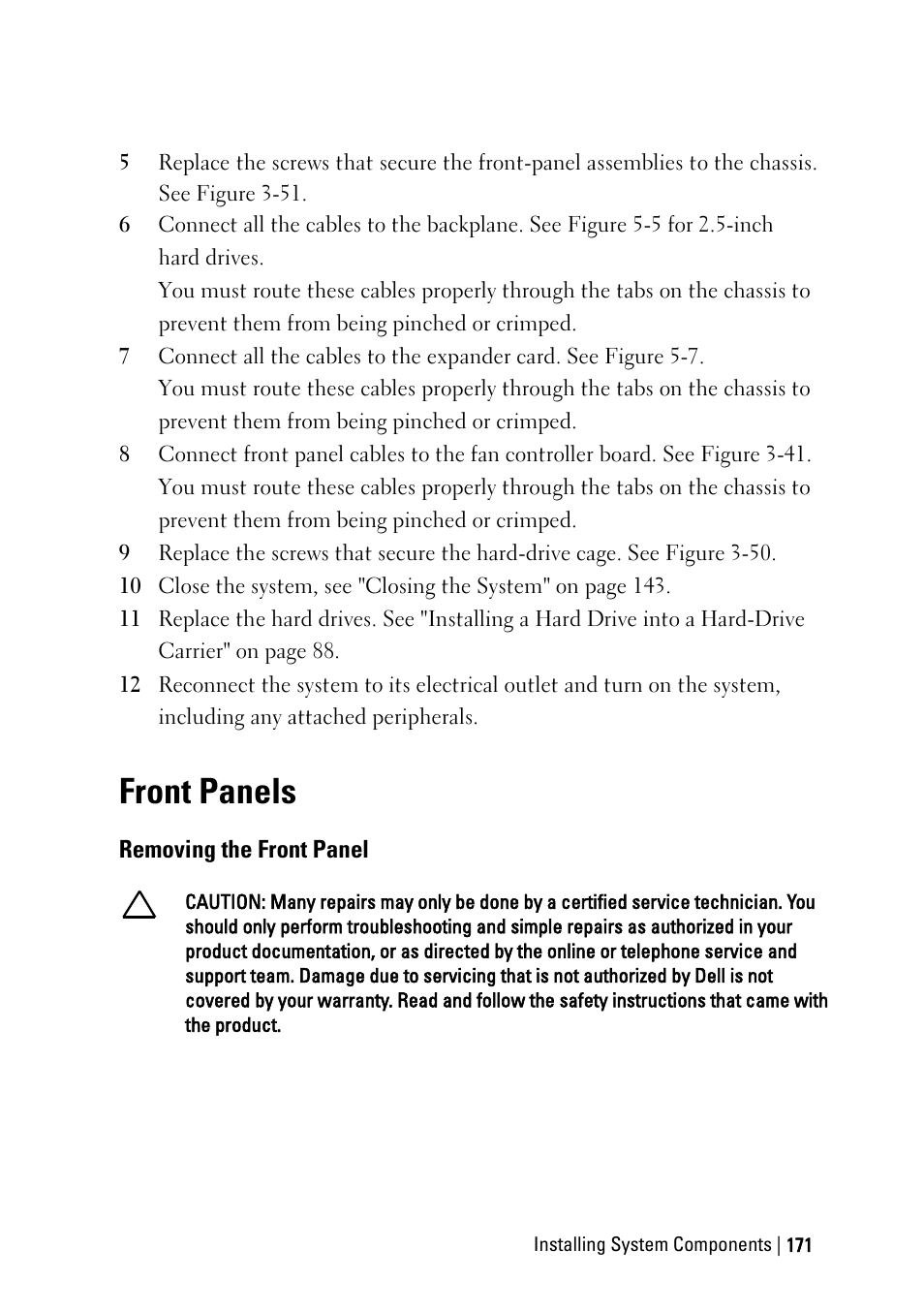 Front panels, Removing the front panel | Dell POWEREDGE C6105 User Manual | Page 171 / 222