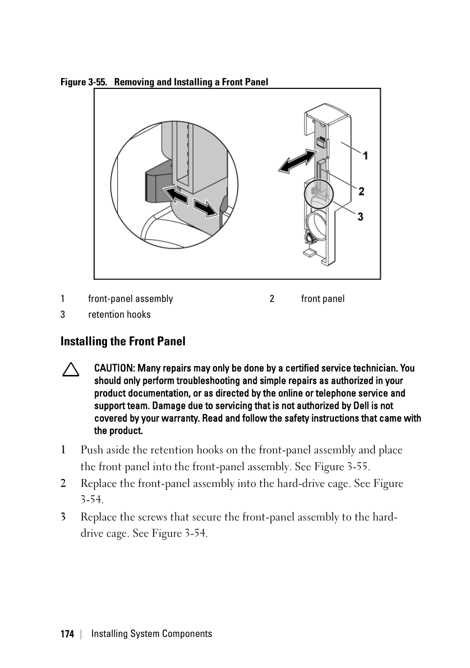 Installing the front panel | Dell POWEREDGE C6105 User Manual | Page 174 / 222
