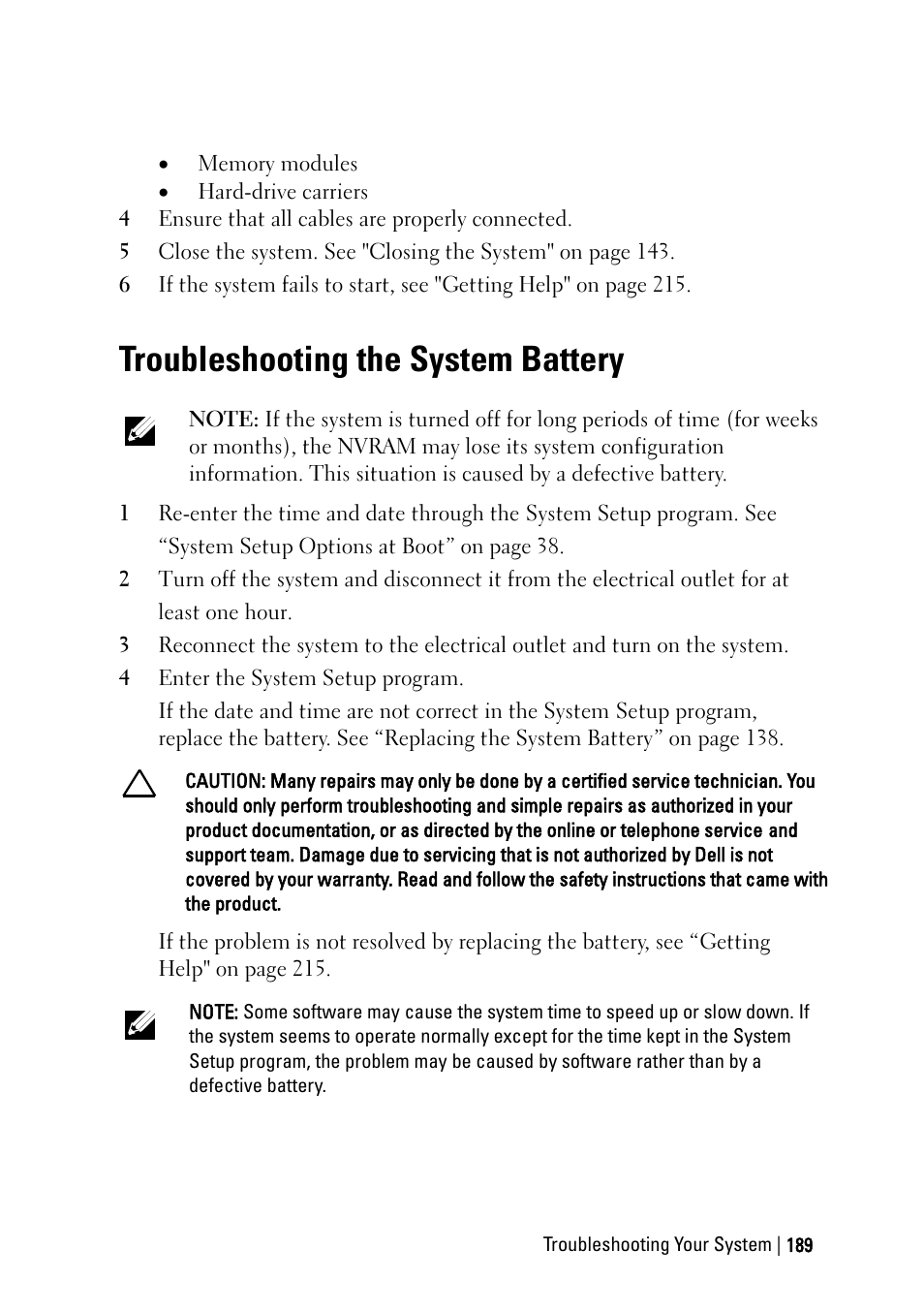 Troubleshooting the system battery | Dell POWEREDGE C6105 User Manual | Page 189 / 222