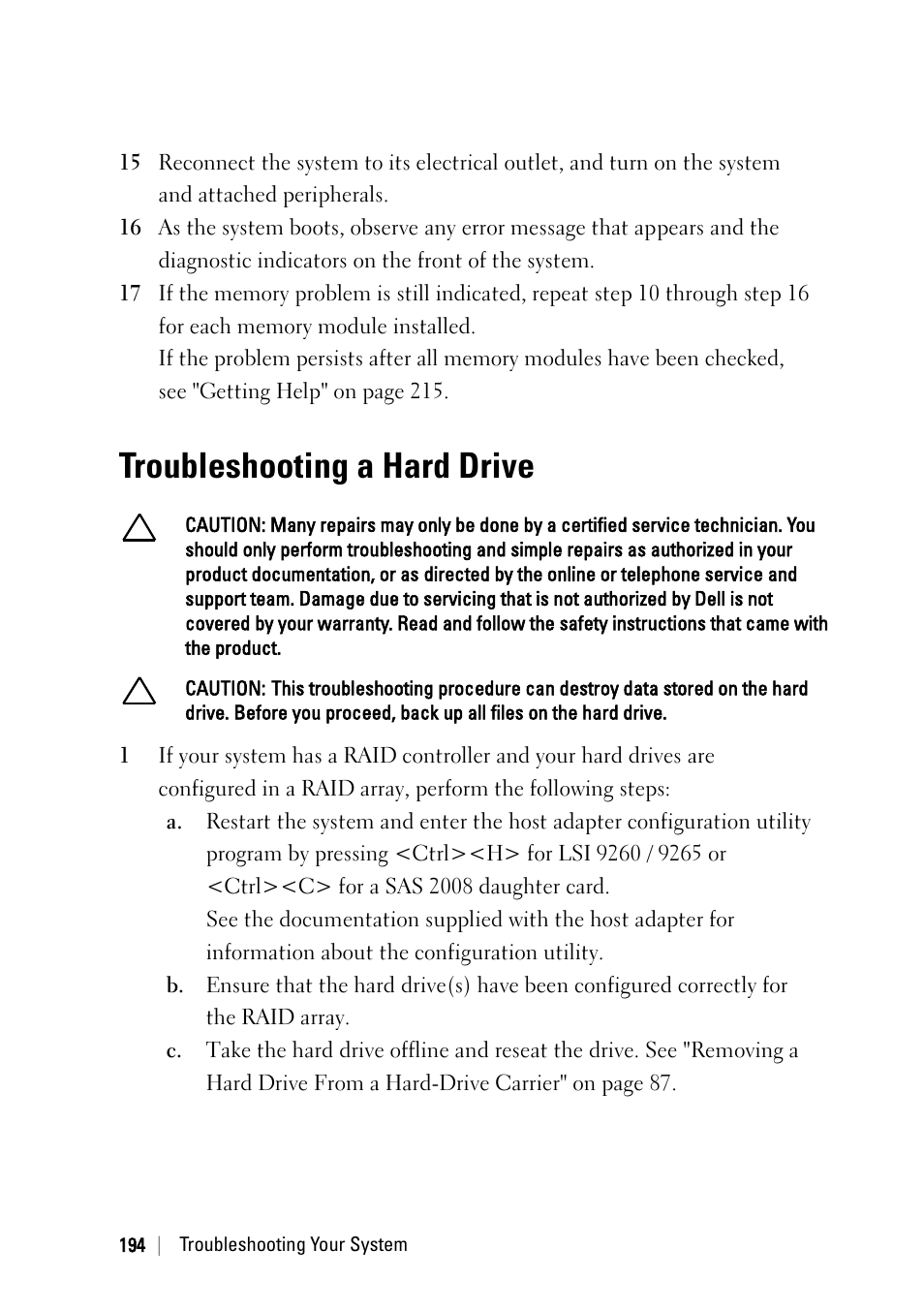 Troubleshooting a hard drive | Dell POWEREDGE C6105 User Manual | Page 194 / 222