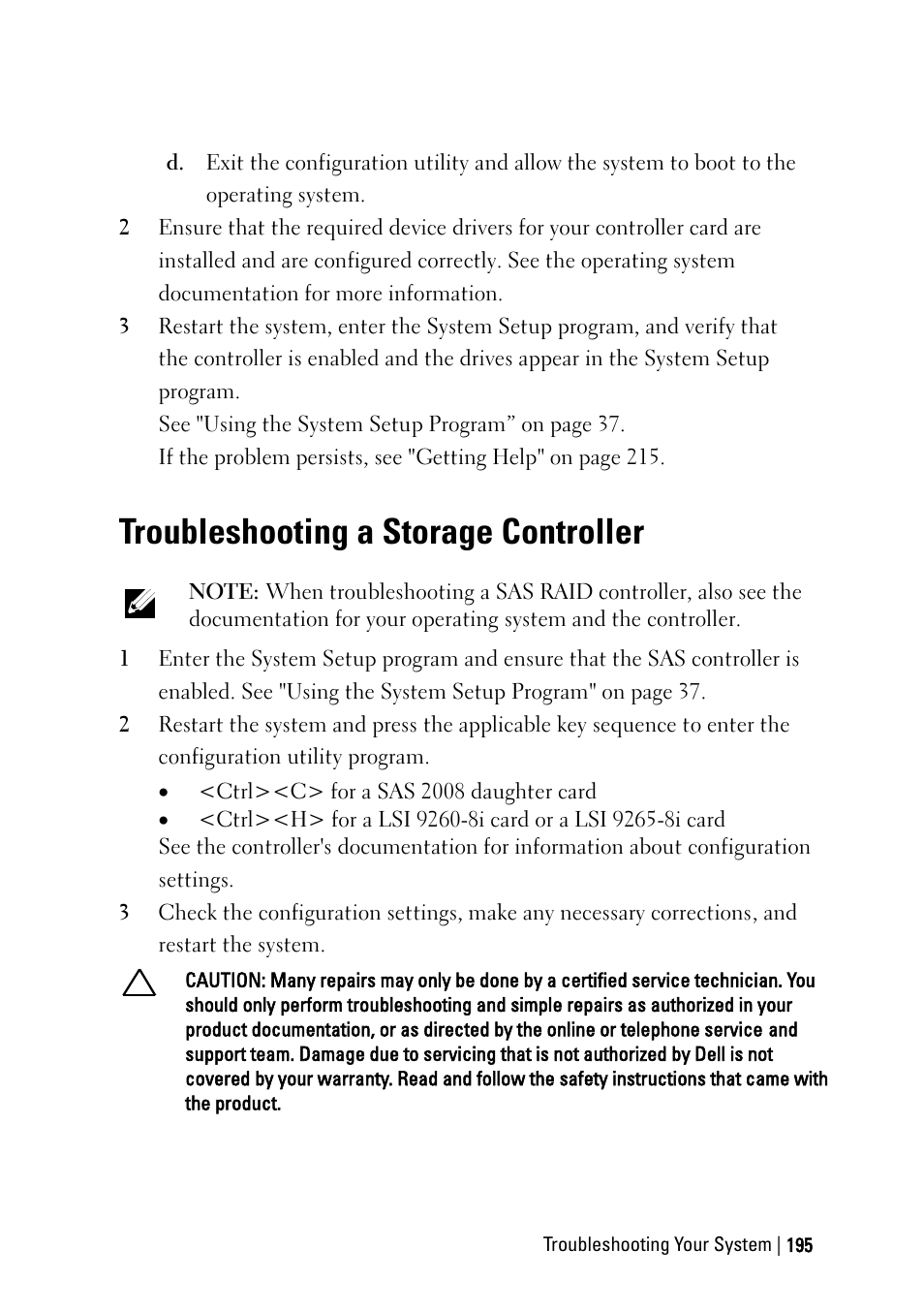 Troubleshooting a storage controller | Dell POWEREDGE C6105 User Manual | Page 195 / 222