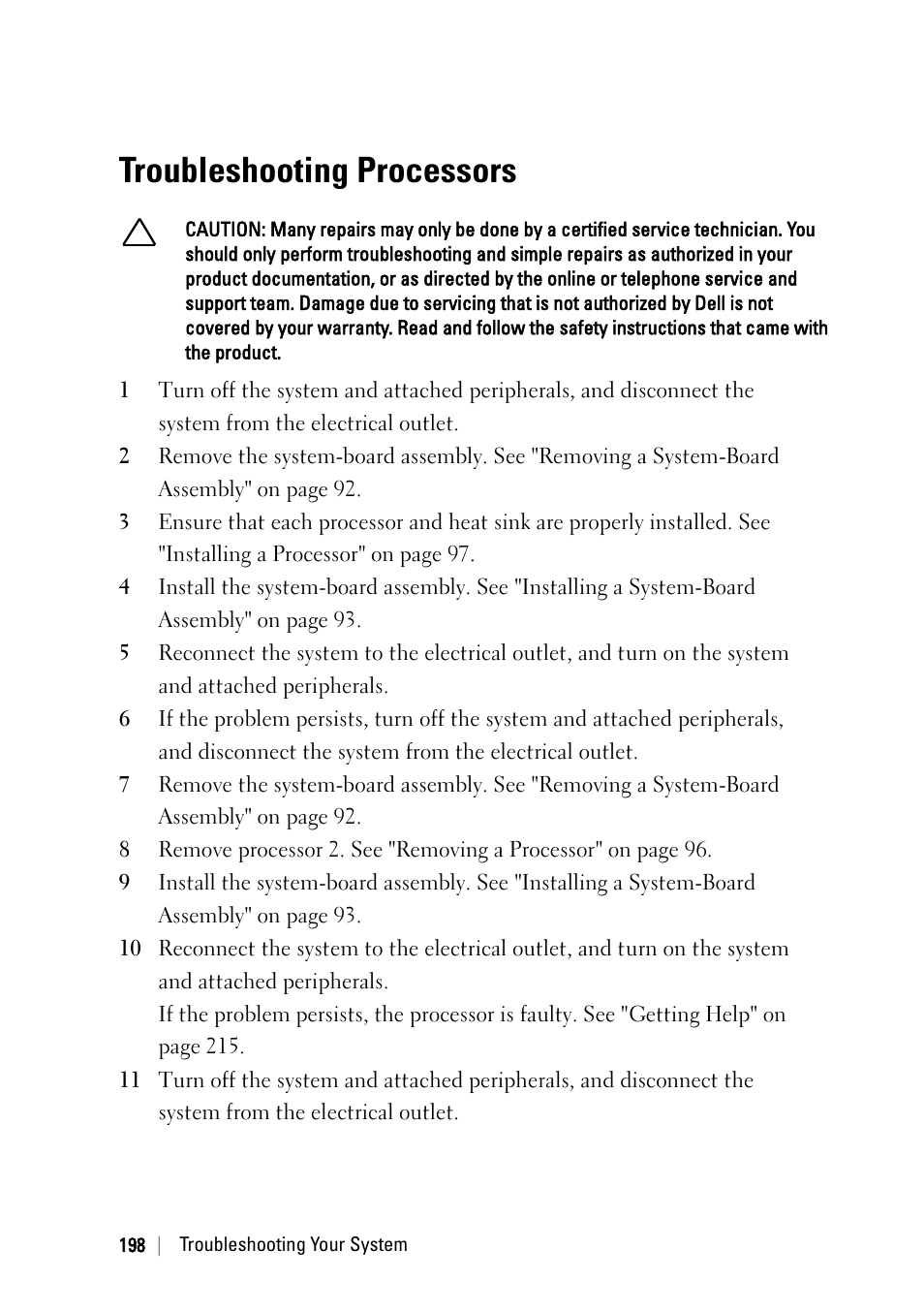 Troubleshooting processors | Dell POWEREDGE C6105 User Manual | Page 198 / 222