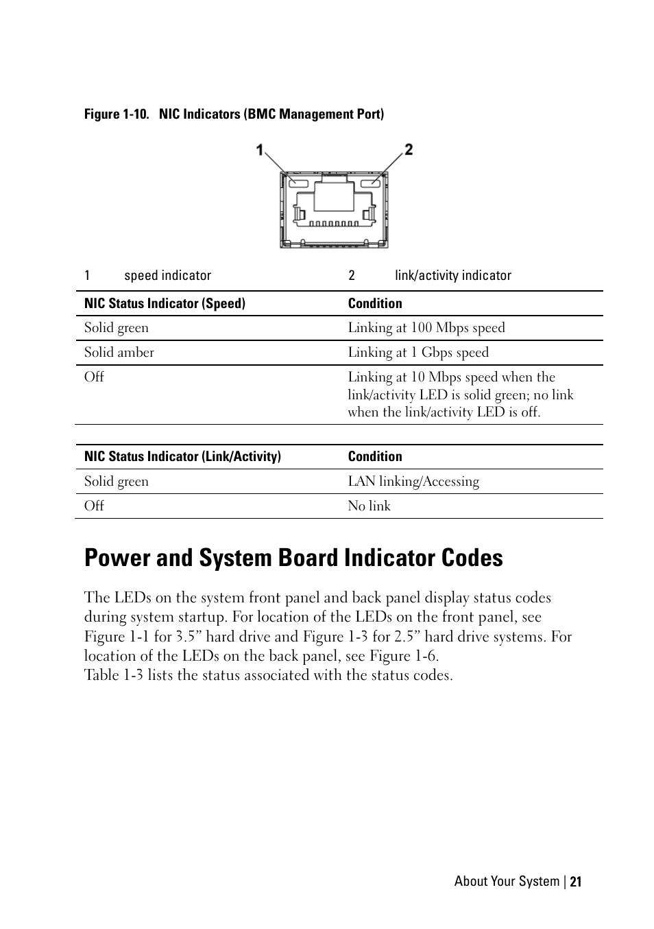 Power and system board indicator codes | Dell POWEREDGE C6105 User Manual | Page 21 / 222