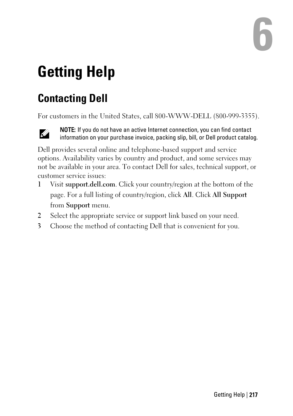 Getting help, Contacting dell, E "getting help | Ge 215, Ee "getting help, E 215 | Dell POWEREDGE C6105 User Manual | Page 217 / 222