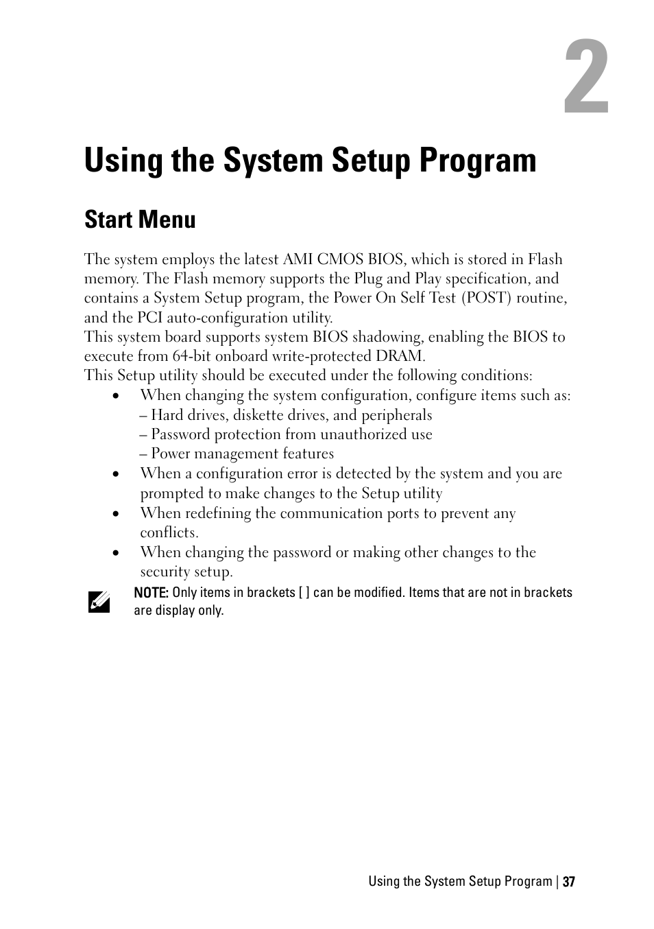 Using the system setup program, Start menu, E 37 | Dell POWEREDGE C6105 User Manual | Page 37 / 222