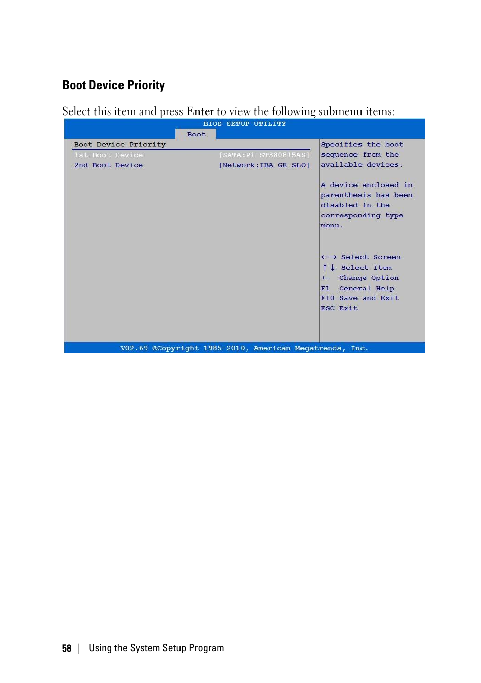 Boot device priority | Dell POWEREDGE C6105 User Manual | Page 58 / 222