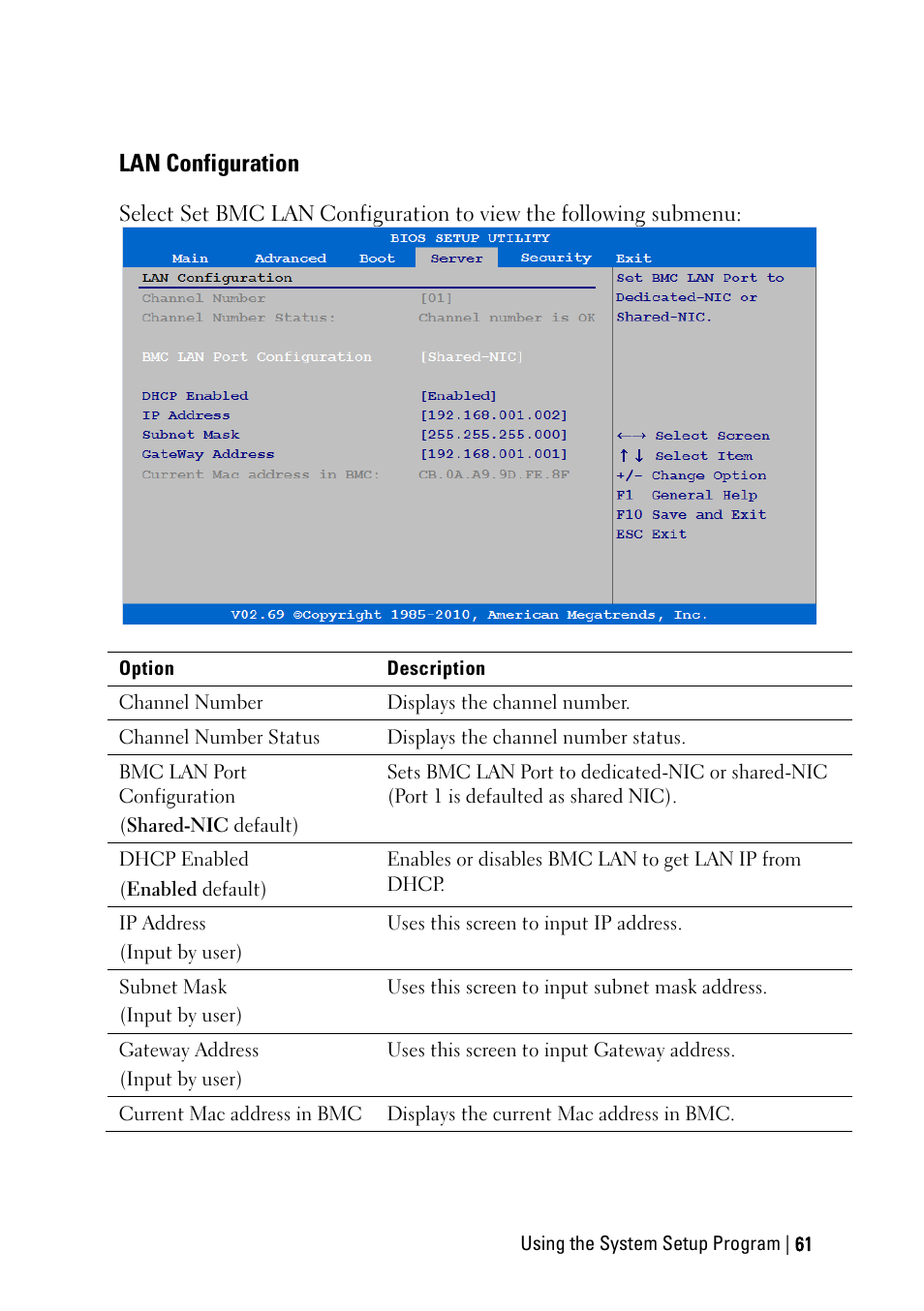Lan configuration, Ee ―lan configuration, Ge 61 | Dell POWEREDGE C6105 User Manual | Page 61 / 222