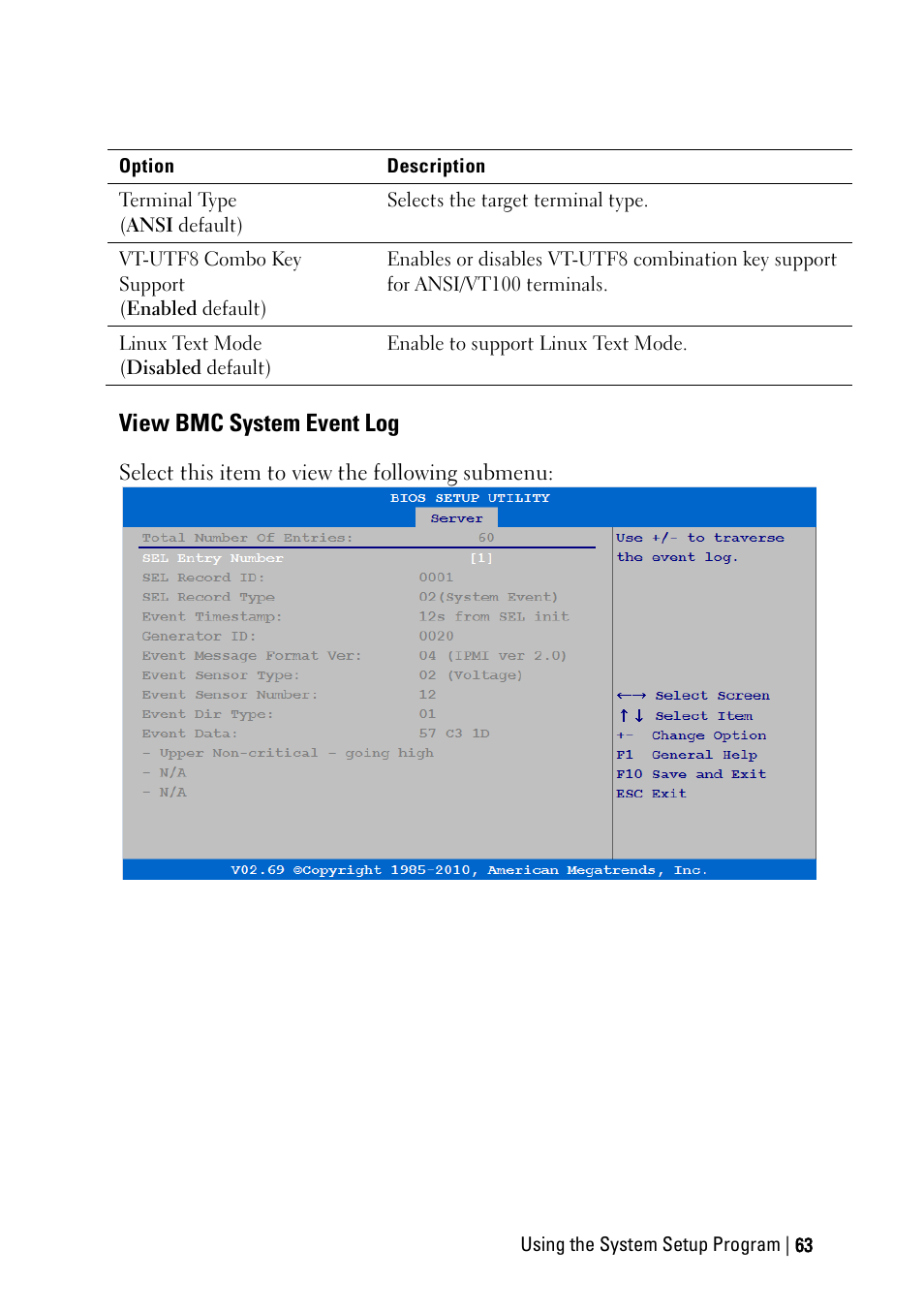 View bmc system event log | Dell POWEREDGE C6105 User Manual | Page 63 / 222