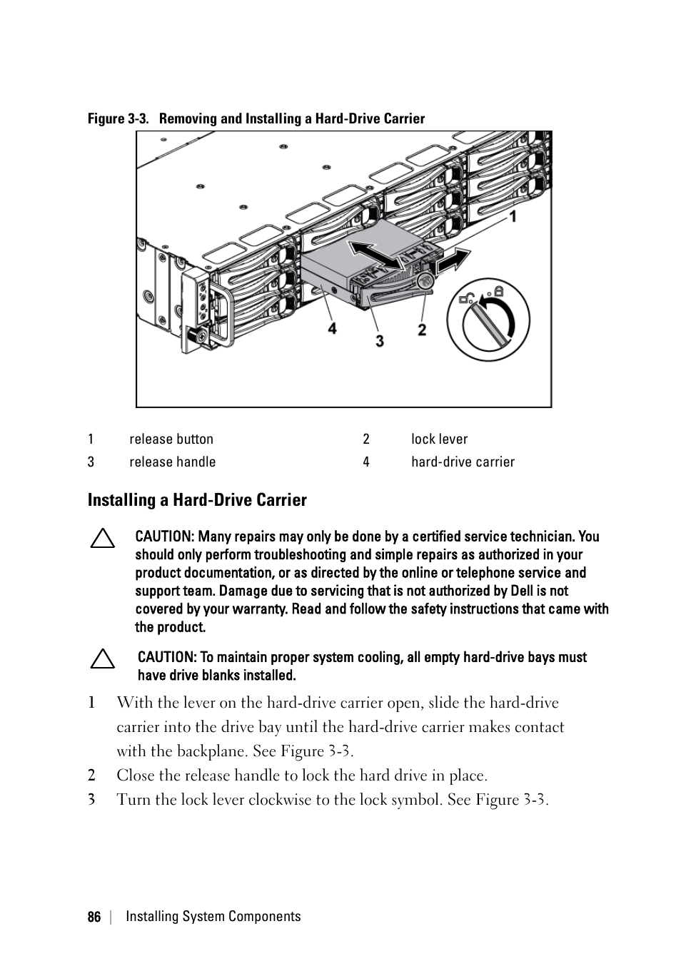 Installing a hard-drive carrier | Dell POWEREDGE C6105 User Manual | Page 86 / 222