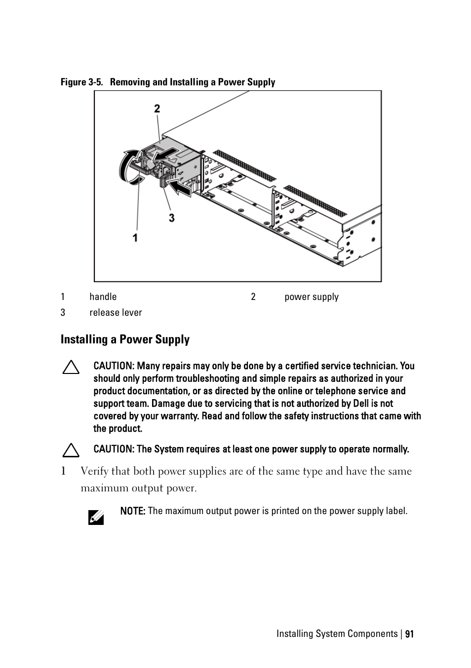 Installing a power supply | Dell POWEREDGE C6105 User Manual | Page 91 / 222