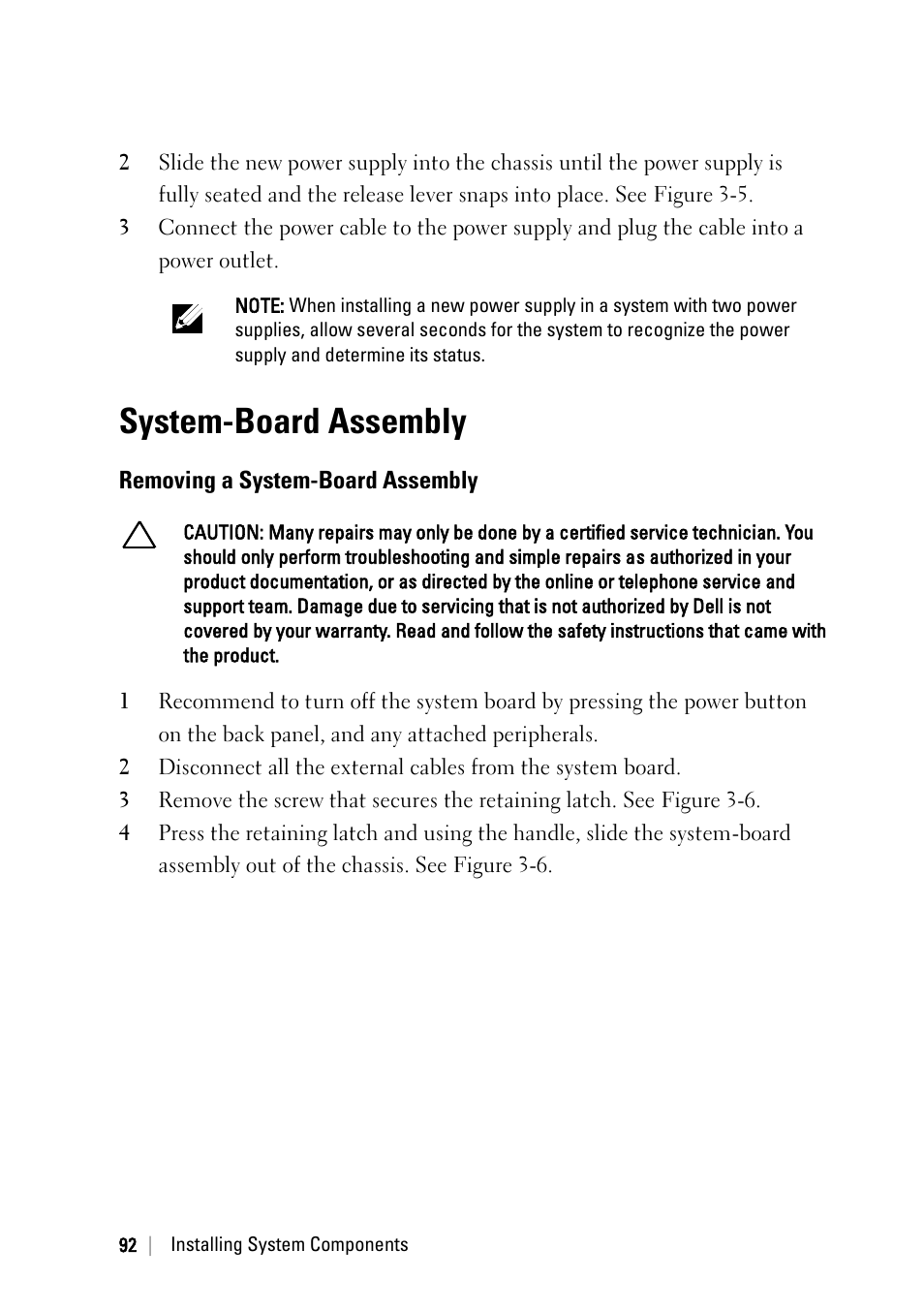 System-board assembly, Removing a system-board assembly | Dell POWEREDGE C6105 User Manual | Page 92 / 222
