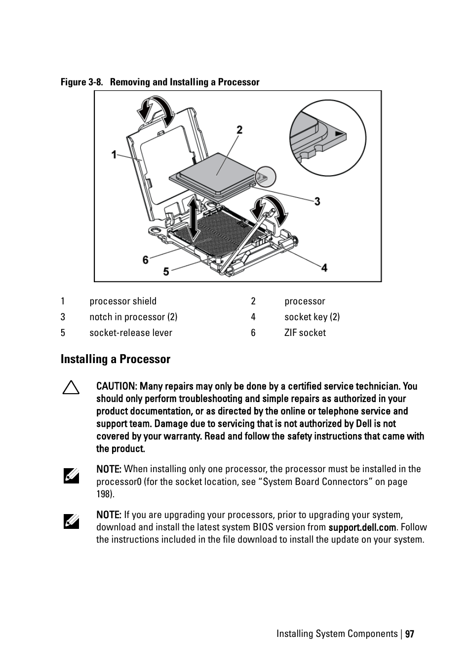 Installing a processor, Ee figure 3-8, E figure 3-8 | Dell POWEREDGE C6105 User Manual | Page 97 / 222