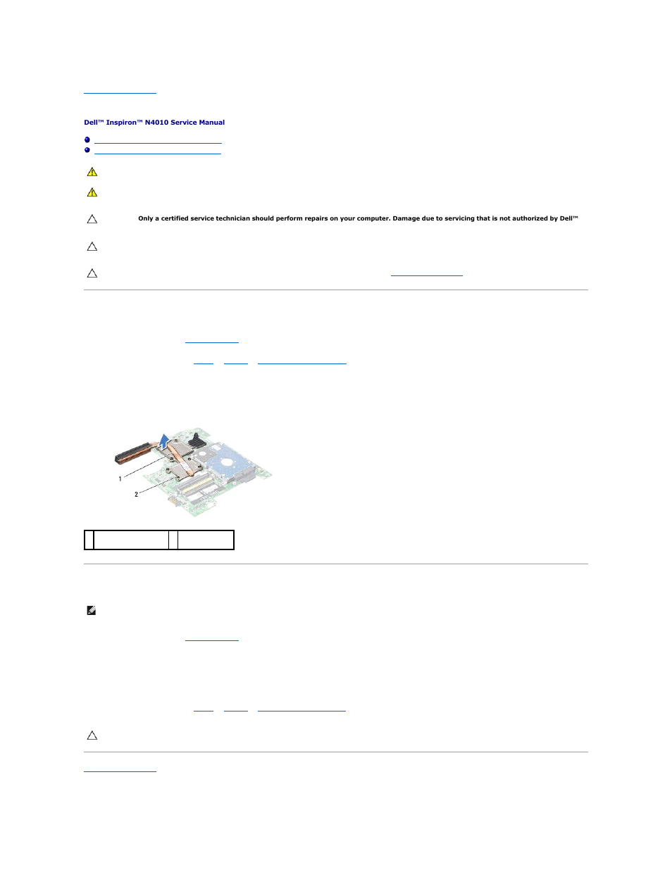 Thermal cooling assembly, Removing the thermal cooling assembly, Replacing the thermal cooling assembly | Dell Inspiron 14R (N4010, Early 2010) User Manual | Page 16 / 53