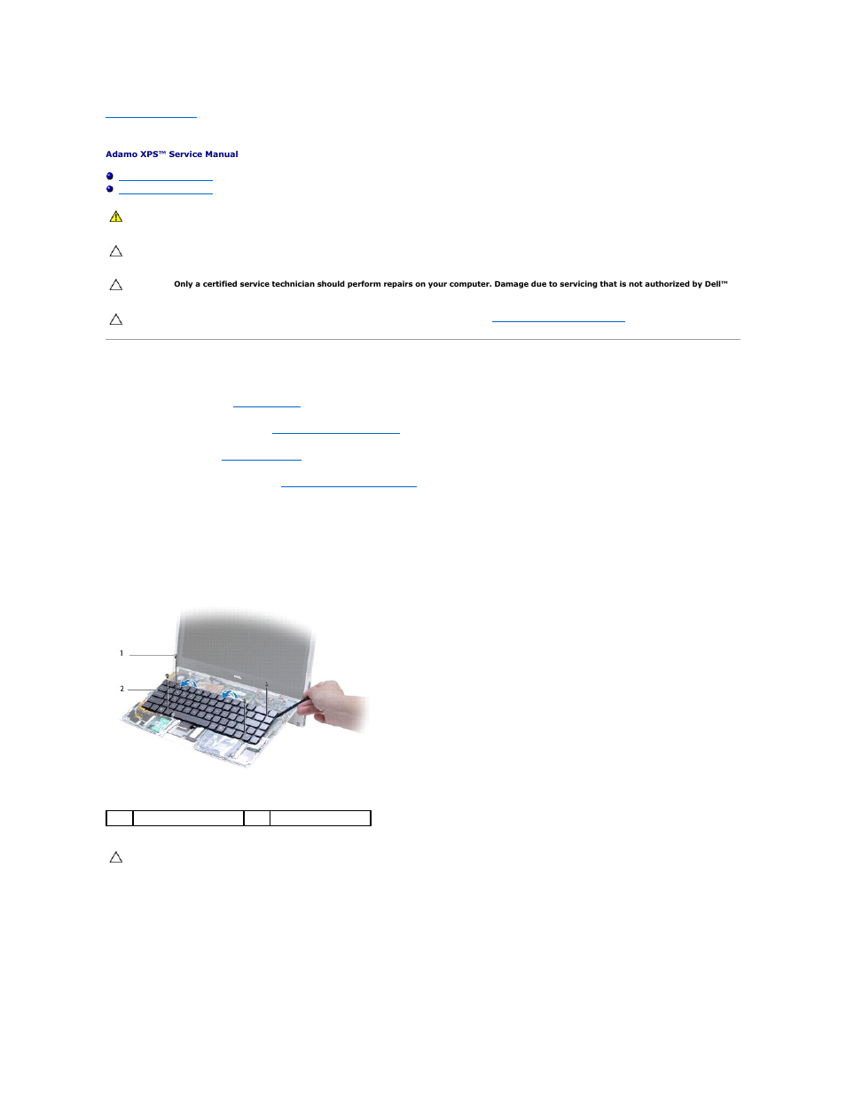 Keyboard, Removing the keyboard | Dell Adamo XPS (Late 2009) User Manual | Page 26 / 59