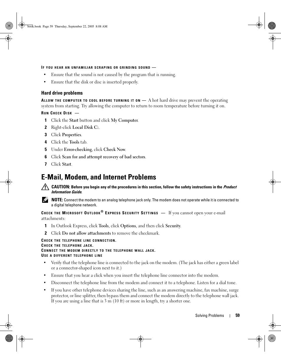 Hard drive problems, E-mail, modem, and internet problems, Nnecting to the internet, see | Dell Inspiron 1300 User Manual | Page 59 / 142