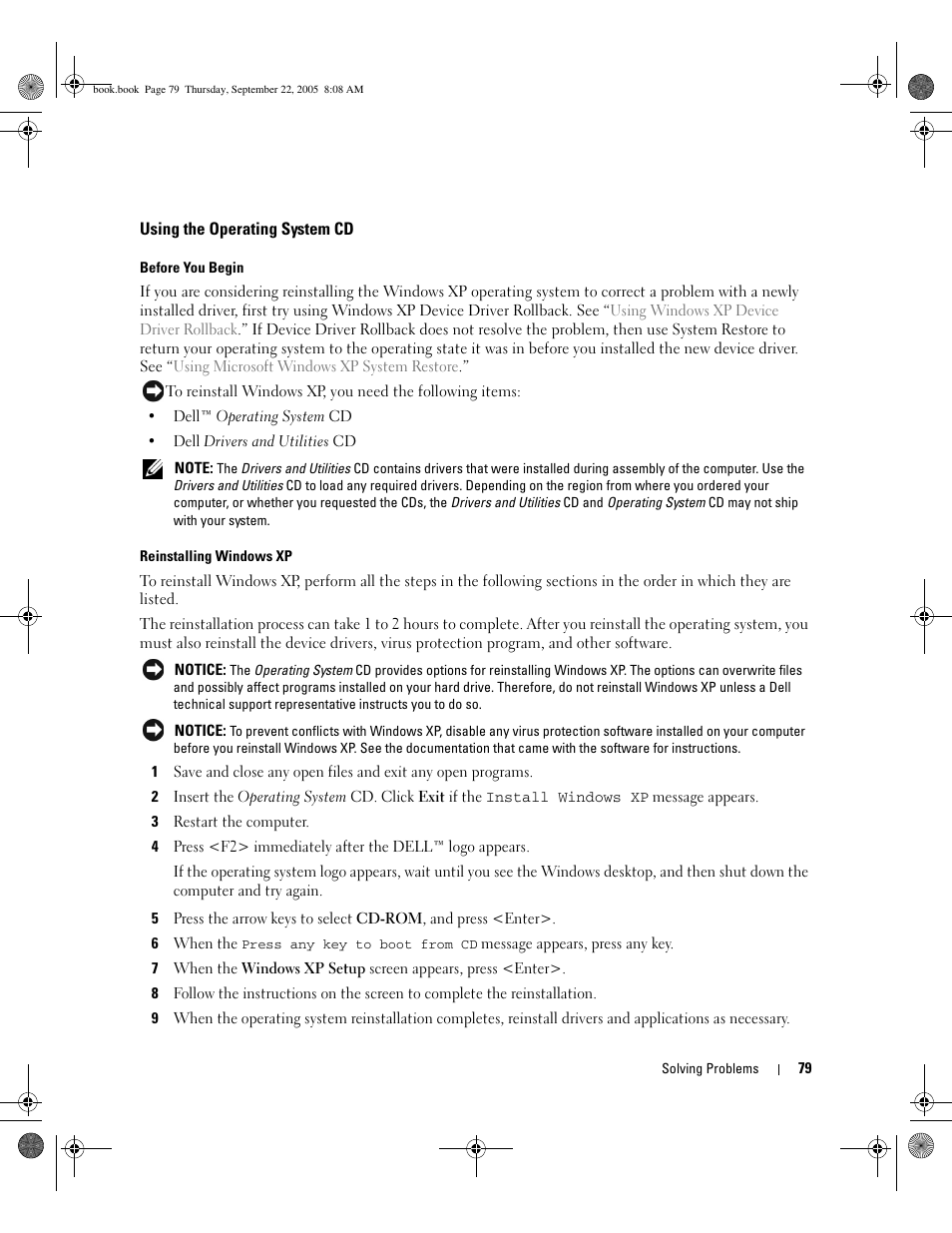 Using the operating system cd | Dell Inspiron 1300 User Manual | Page 79 / 142