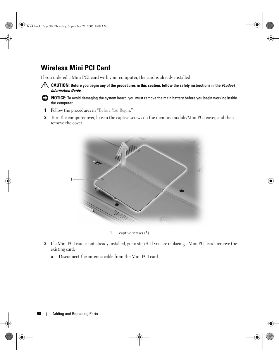 Wireless mini pci card | Dell Inspiron 1300 User Manual | Page 90 / 142