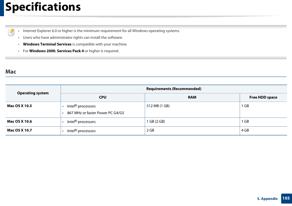 Specifications | Dell B1265dfw  Multifunction Mono Laser Printer User Manual | Page 105 / 284