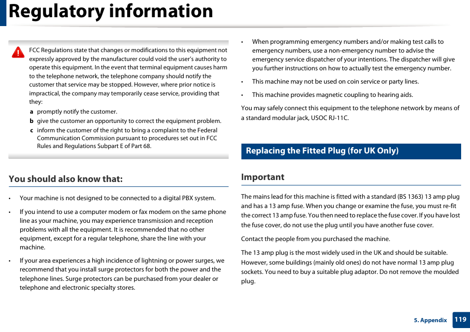 Regulatory information, You should also know that, Important | Replacing the fitted plug (for uk only) | Dell B1265dfw  Multifunction Mono Laser Printer User Manual | Page 119 / 284