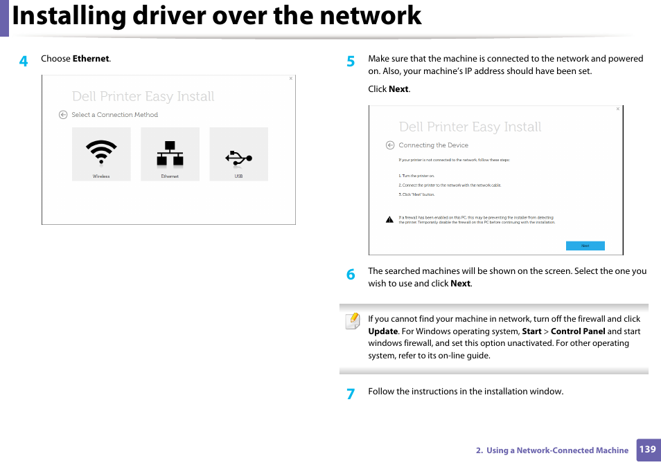 Installing driver over the network | Dell B1265dfw  Multifunction Mono Laser Printer User Manual | Page 139 / 284