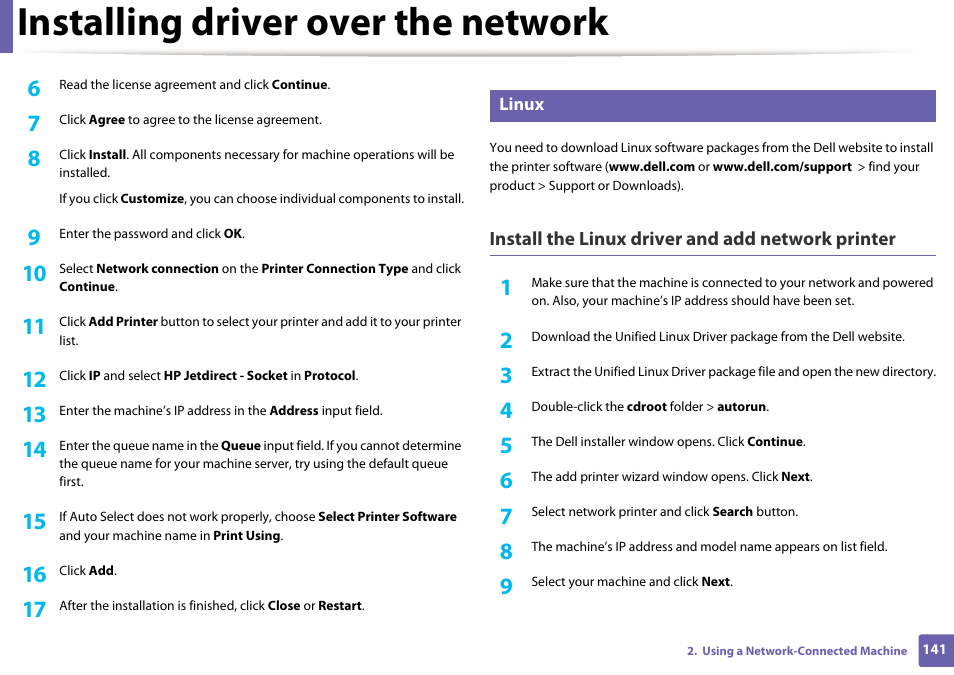 Installing driver over the network | Dell B1265dfw  Multifunction Mono Laser Printer User Manual | Page 141 / 284