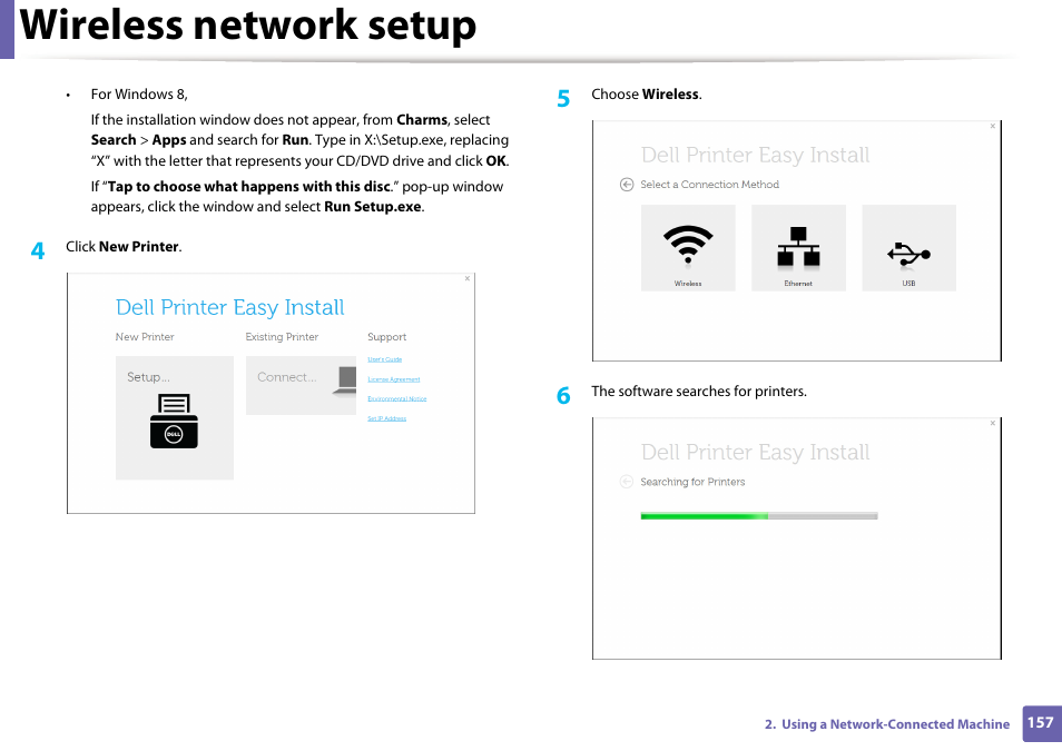 Wireless network setup | Dell B1265dfw  Multifunction Mono Laser Printer User Manual | Page 157 / 284