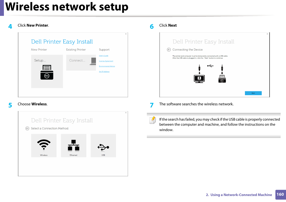 Wireless network setup | Dell B1265dfw  Multifunction Mono Laser Printer User Manual | Page 160 / 284